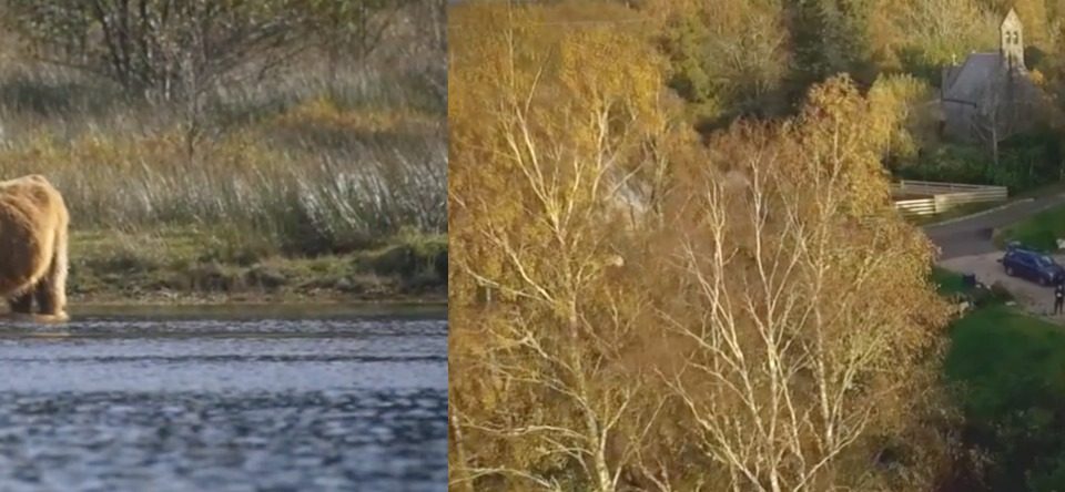 Aerial film of the Blue Cottage at Loch Awe and its surrounds